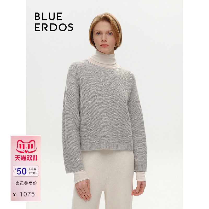 【100%山羊绒】BLUE ERDOS秋季美拉蓝宽松针织衫女B246A0002