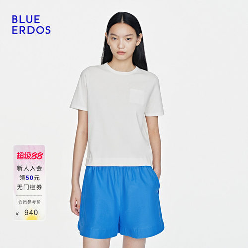 BLUE ERDOS26夏季新品通勤百搭正肩圆领显瘦半袖套衫女B2265A083