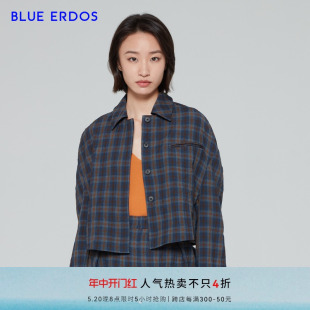 BLUE 春秋休闲格子设计感羊毛短款 小个子外套女 ERDOS女装