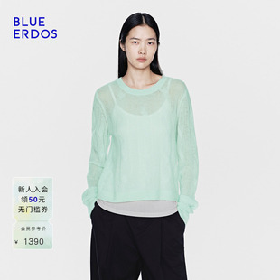 BLUE ERDOS26早春新品 羊毛羊绒混纺慵懒圆领绞花套衫 空气羊绒