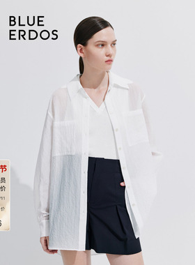 BLUE ERDOS 新款简约纯色薄款翻领长袖衬衫女上衣B245HB032