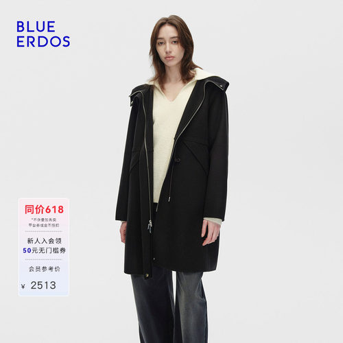 【100%绵羊毛】BLUE ERDOS春季新品简约率性不规则领大衣外套女