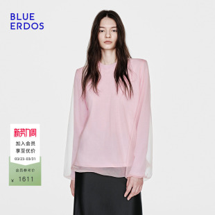女 设计感欧根纱拼接通勤百搭圆领针织套衫 BLUE ERDOS26早春新品