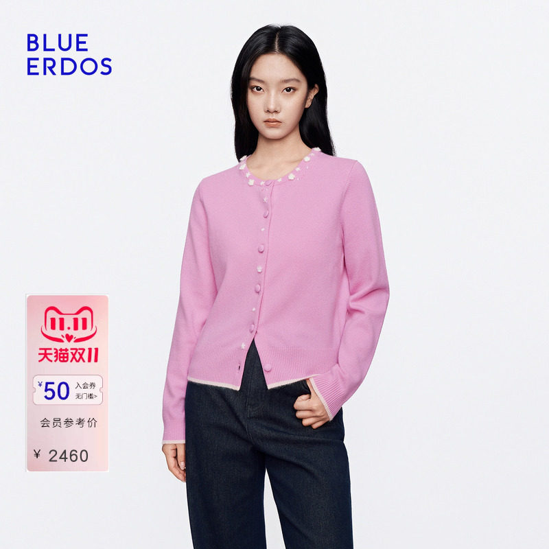 BLUE ERDOS2026秋冬新品针织衫韩系气质山羊绒混纺立体小花上衣女