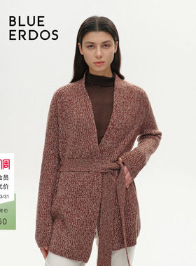 BLUE ERDOS慵懒风羊毛羊绒V领系带针织开衫B246A1027