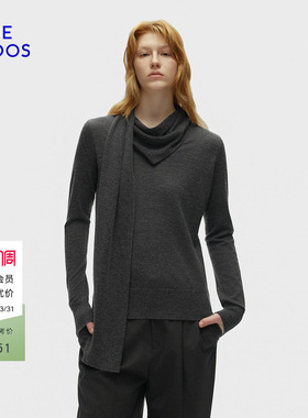 BLUE ERDOS 春季新品简约通勤V领飘带设计女套衫B256A0016