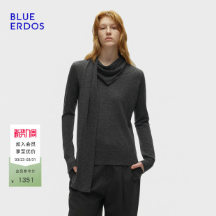 简约通勤V领飘带设计女套衫 BLUE 新品 春季 B256A0016 ERDOS