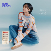 流光风空气羊绒撞色条纹圆领针织衫 ERDOS冬季 孙千同款 BLUE