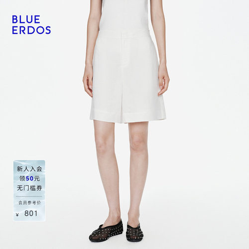 BLUE ERDOS2026夏季新品简约含亚麻垂感半松紧腰设计直筒短裤女
