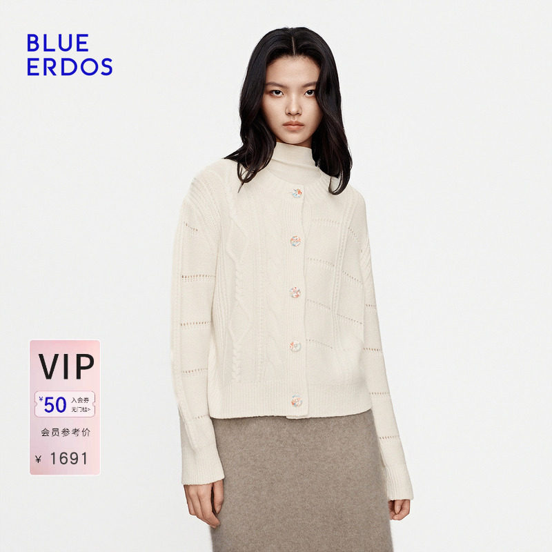 BLUE ERDOS2026秋季新品圆领上衣通勤设计感山羊绒混纺针织开衫女