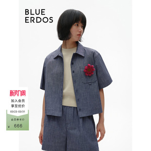 女B246HB006 衬衫 BLUE ERDOS可摘钩花胸针翻领短袖