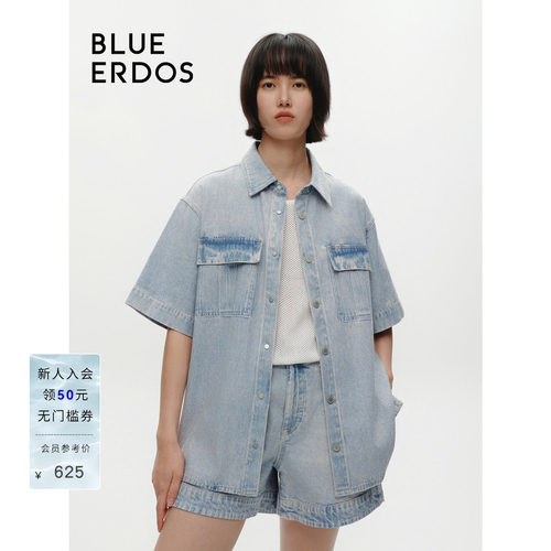 blueerdos翻领短袖牛仔外套