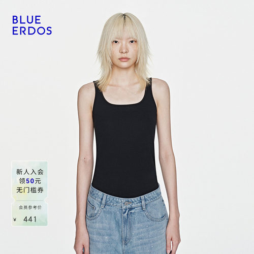 BLUE ERDOS26夏季新品休闲百搭棉混纺纯色修身方形领背心女