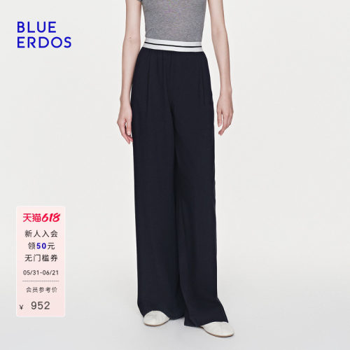 BLUE ERDOS2026早春新品运动休闲绵羊毛混纺垂坠感撞色阔腿裤女