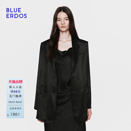 BLUE ERDOS26早春新品休闲通勤百搭宽松黑色缎面光泽感西装外套女
