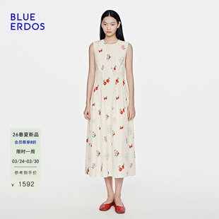 连衣裙设计感气质樱桃印花无袖 2026春夏新款 背心长裙 ERDOS BLUE