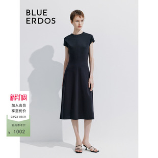 短袖 BLUE 简约圆领纯色中长款 新款 连衣裙B245D7029 ERDOS