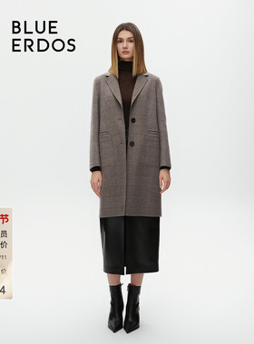 【100%绵羊毛】BLUE ERDOS英伦风纹呢大衣B246K5004