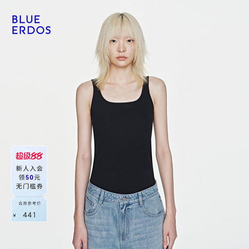 BLUE ERDOS26夏季新品休闲百搭棉混纺纯色修身方形领背心女