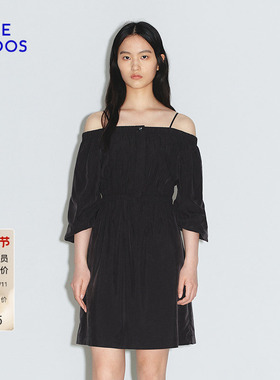 BLUE ERDOS 春季时尚简约一字肩收腰设计黑色连衣裙B245I4032