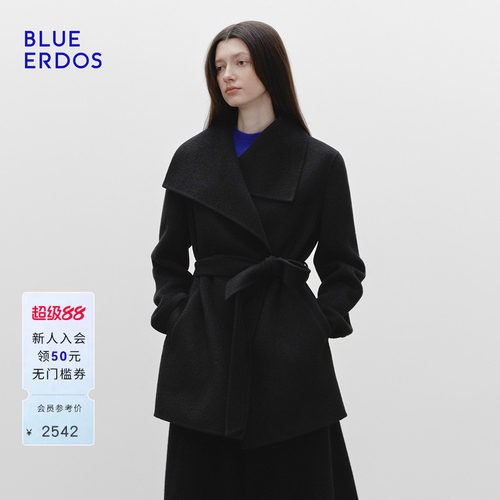 BLUE ERDOS春季新复古百搭羊毛羊绒大翻领中长毛呢大衣女
