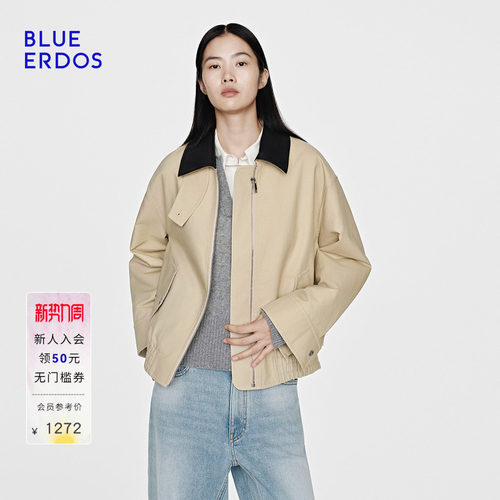 BLUE ERDOS2026秋冬巴恩风女外套翻领开衫谷仓夹克简约宽松版型