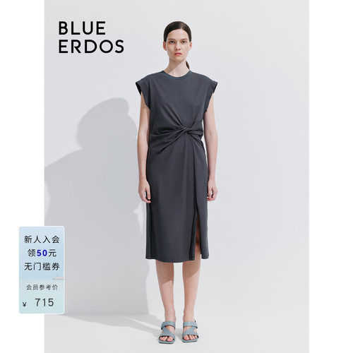 BLUE ERDOS 新款通勤圆领无袖纯棉中长款连衣裙B245D7024
