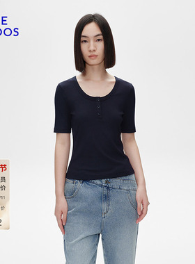BLUE ERDOS春秋简约U领修身莫代尔混纺短袖T恤B255H1010