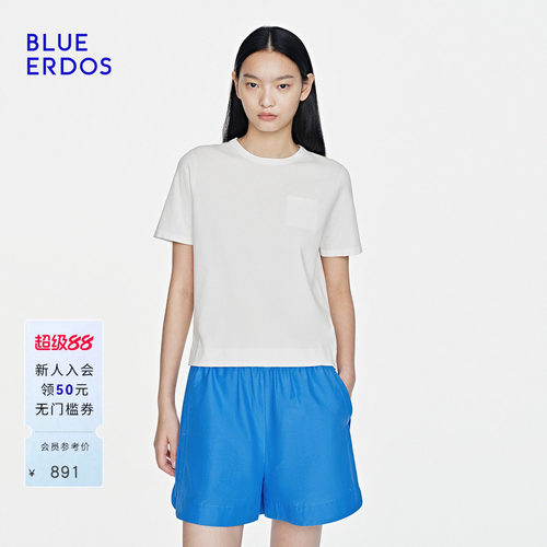 BLUE ERDOS26夏季新品通勤百搭正肩圆领显瘦半袖套衫女B2265A083