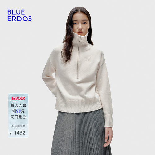 BLUE ERDOS春季新品简约百搭羊毛羊绒翻领刺绣针织衫B256A0067