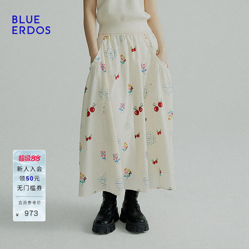 BLUE ERDOS春季气质樱桃印花A字半裙伞裙女B255M0038