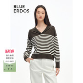 BLUE 女 ERDOSmiu系条纹绵羊毛混纺针织套衫