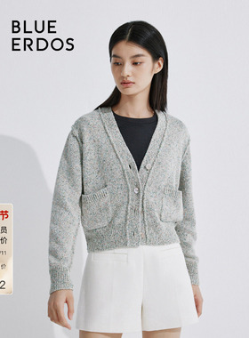 BLUE ERDOS宽松短款V领棉麻混纺针织开衫女B245D1007