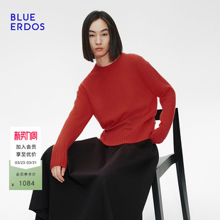 休闲百搭圆领宽松羊绒衫 ERDOS春季 BLUE B255A0007 100%纯羊绒