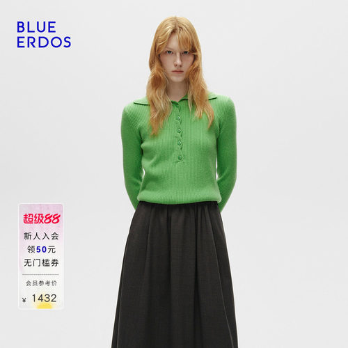 【100%山羊绒】BLUE ERDOS 秋季高智休闲宽松翻领针织衫上衣女