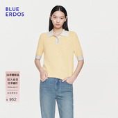 100%山羊绒 BLUE ERDOS26早春新品 松弛感百搭小翻领半袖 女套衫
