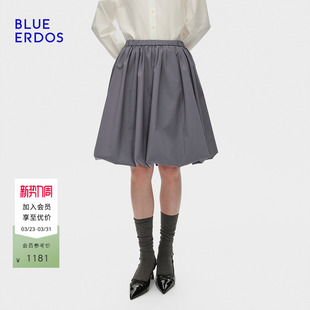 新品 春季 复古摩登灰色松紧腰气球裙半裙B256M0003 ERDOS BLUE