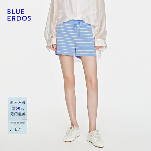 BLUE ERDOS26夏季新品休闲松弛感棉混纺双色条纹四平夹条针织短裤