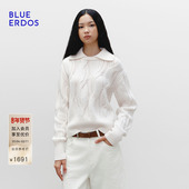 ERDOS 冬季 新品 BLUE 复古简约假两件翻领绞花女套衫 B256A0065