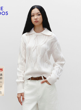 BLUE ERDOS 冬季新品复古简约假两件翻领绞花女套衫B256A0065