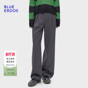 ERDOS 女裤 春季 休闲通勤深灰色松紧腰卡扣裤 B256M1002 新品 BLUE