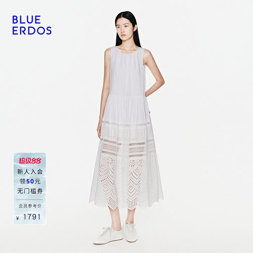 【100%棉】BLUE ERDOS2026夏季新品镂空刺绣微A收腰无袖连衣裙女