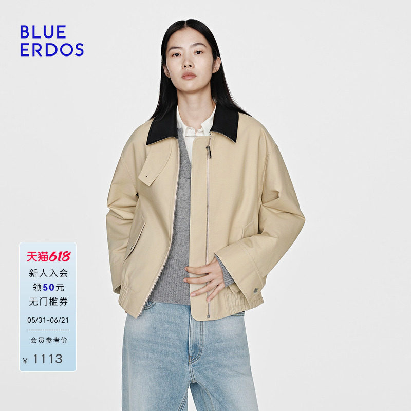 BLUE ERDOS 早春新品率性巴恩风撞色立领宽松夹克外套女