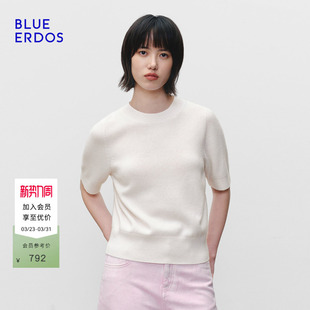 松弛感羊毛羊绒圆领宽松短袖 ERDOS春季 BLUE 针织衫 零感羊绒