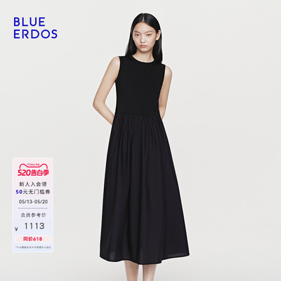 BLUE ERDOS2026早春新品通勤百搭棉混纺显瘦大裙摆背心连衣裙女