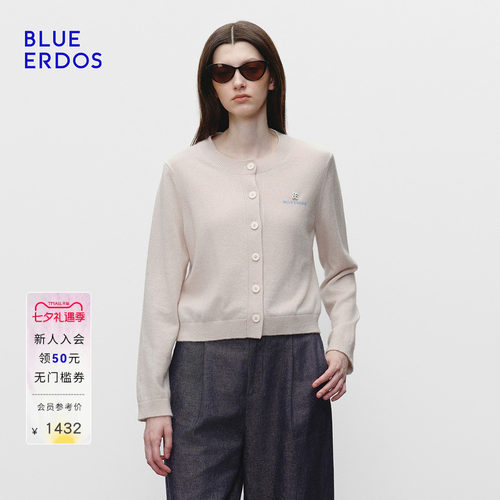 【100%山羊绒】BLUE ERDOS 秋季高智圆领提花女开衫B1256A003