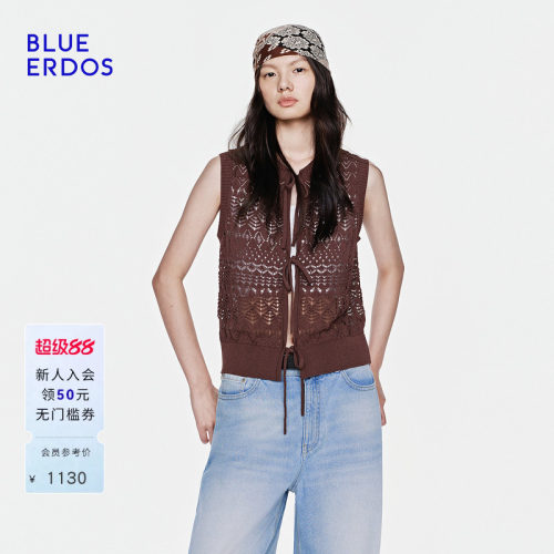 BLUE ERDOS2026夏季新品休闲百搭棉麻混纺蝴蝶结系带针织背心女