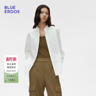 简约直筒正肩小立领白色衬衫 春季 上衣B255HB014 ERDOS BLUE