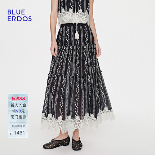 BLUE ERDOS2026夏季新品温柔复古宫廷风刺绣蕾丝拼接蛋糕半身裙