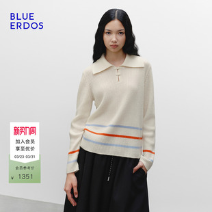 ERDOS早春新简约翻领撞色针织衫 BLUE B2256A003 100%山羊绒